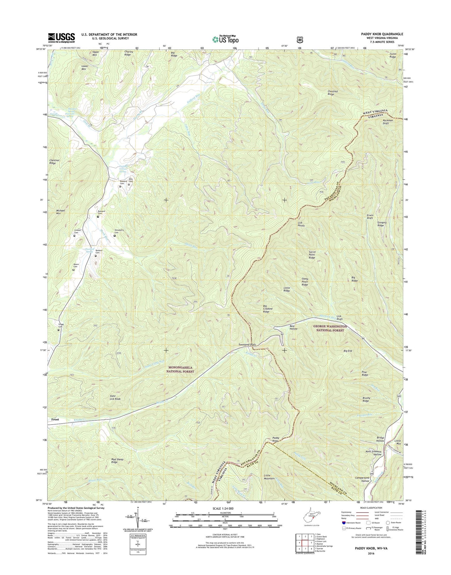 Paddy Knob West Virginia US Topo Map Image