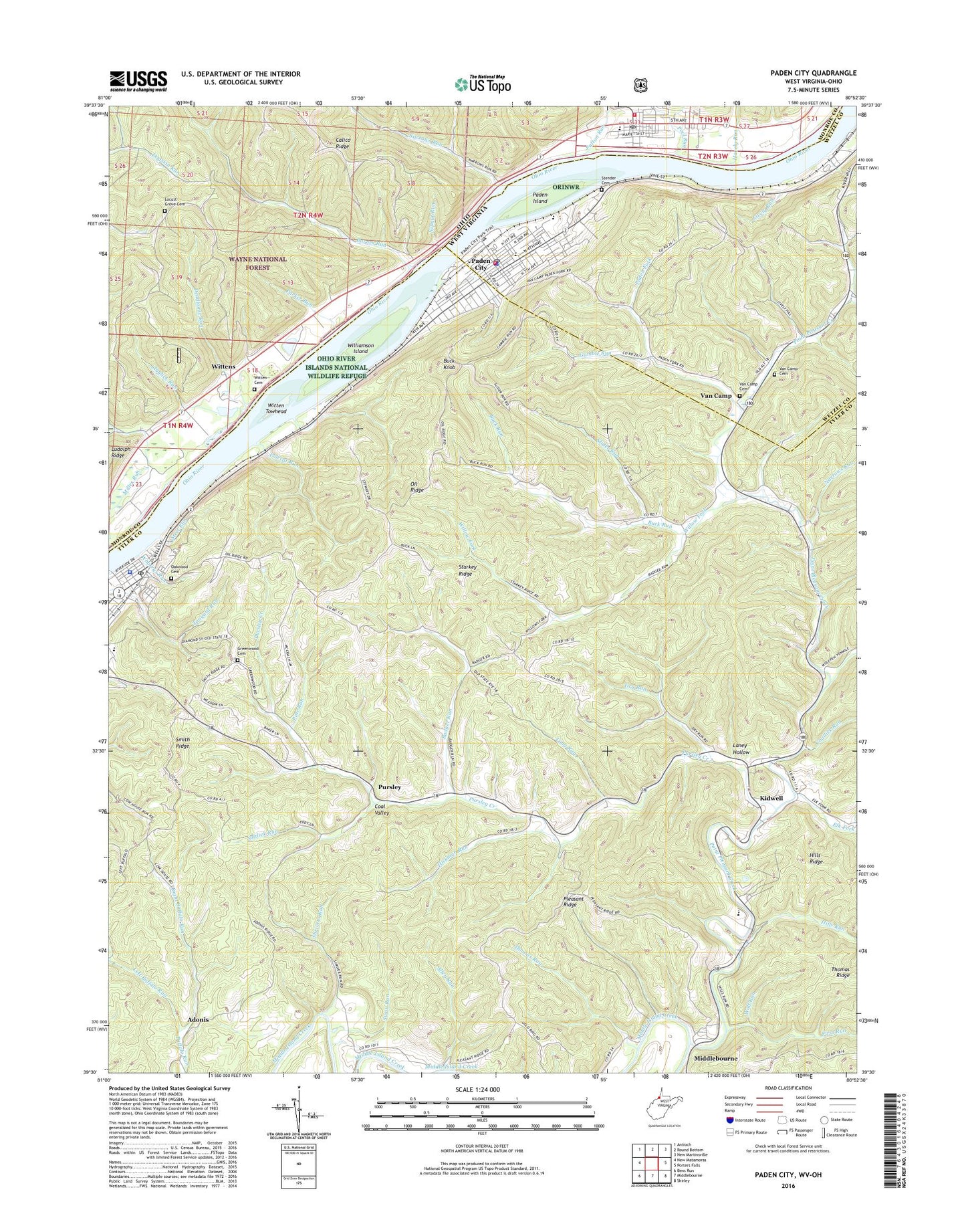 Paden City West Virginia US Topo Map Image