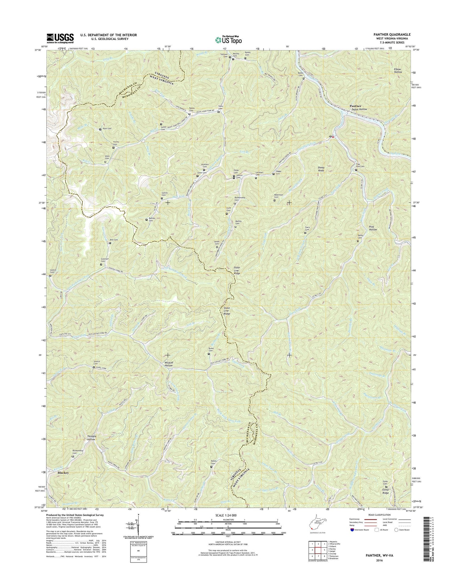 Panther West Virginia US Topo Map Image