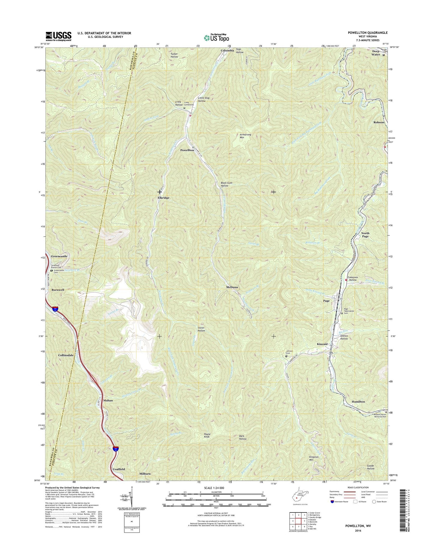 Powellton West Virginia US Topo Map Image