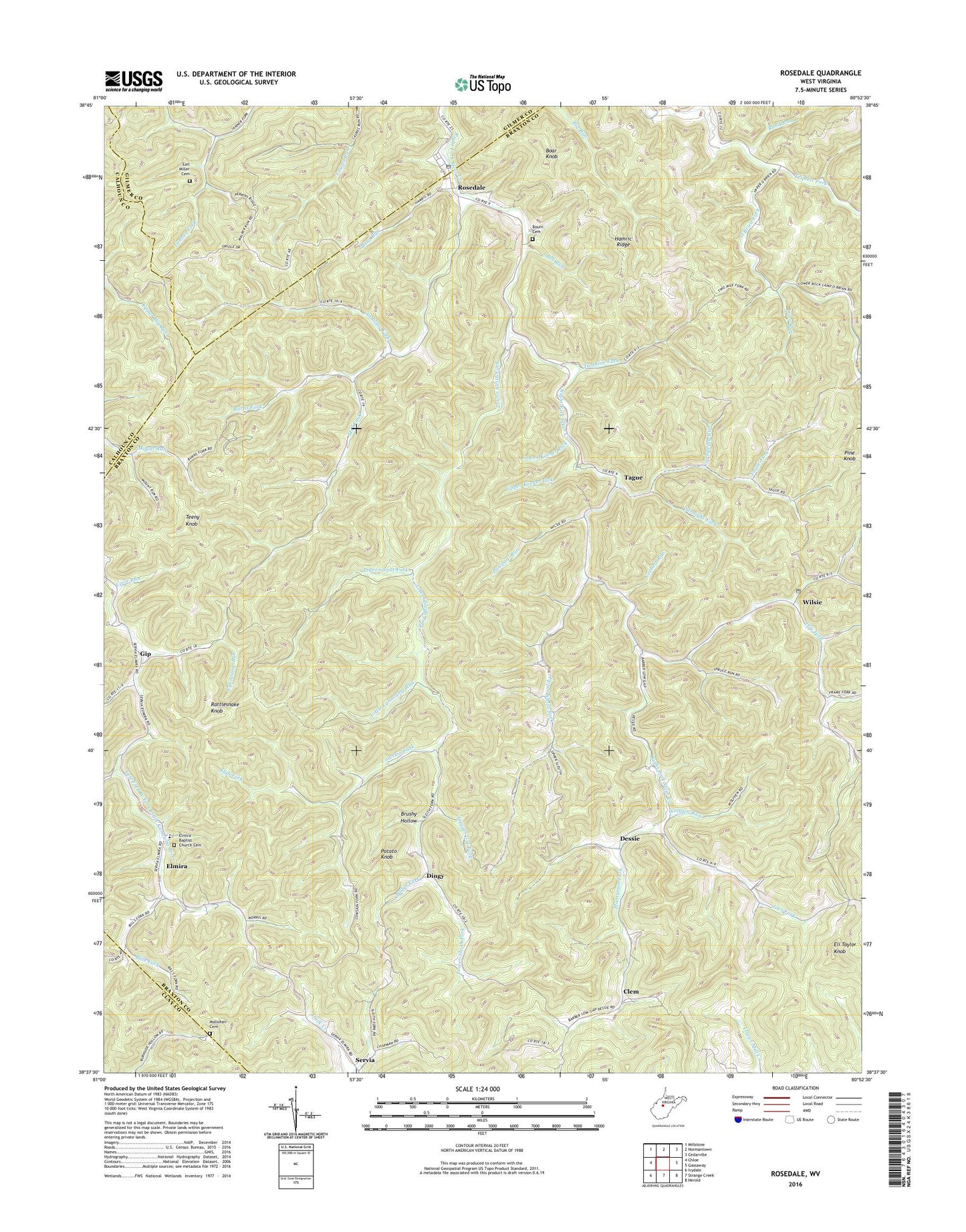 Rosedale West Virginia US Topo Map Image
