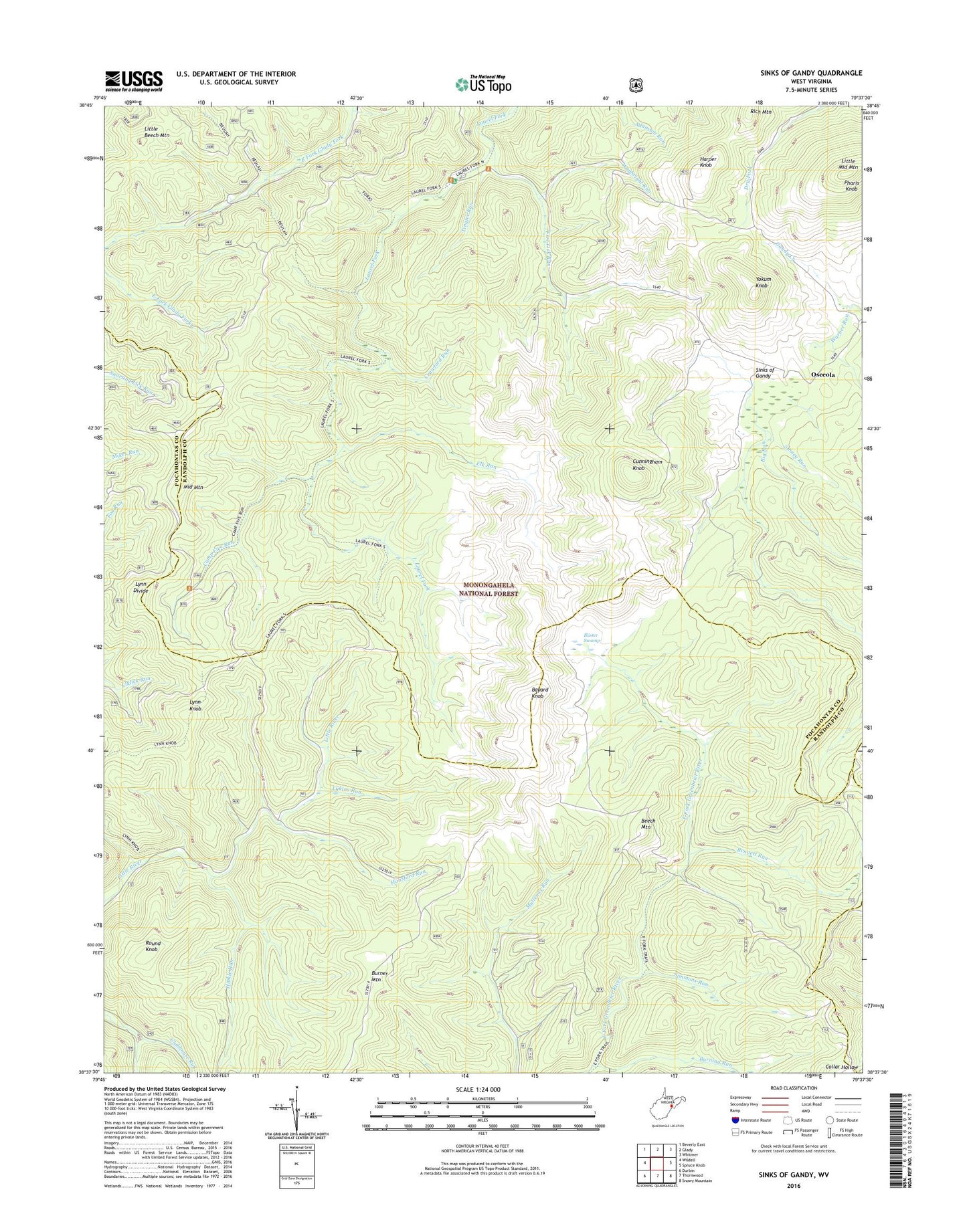 Sinks of Gandy West Virginia US Topo Map Image