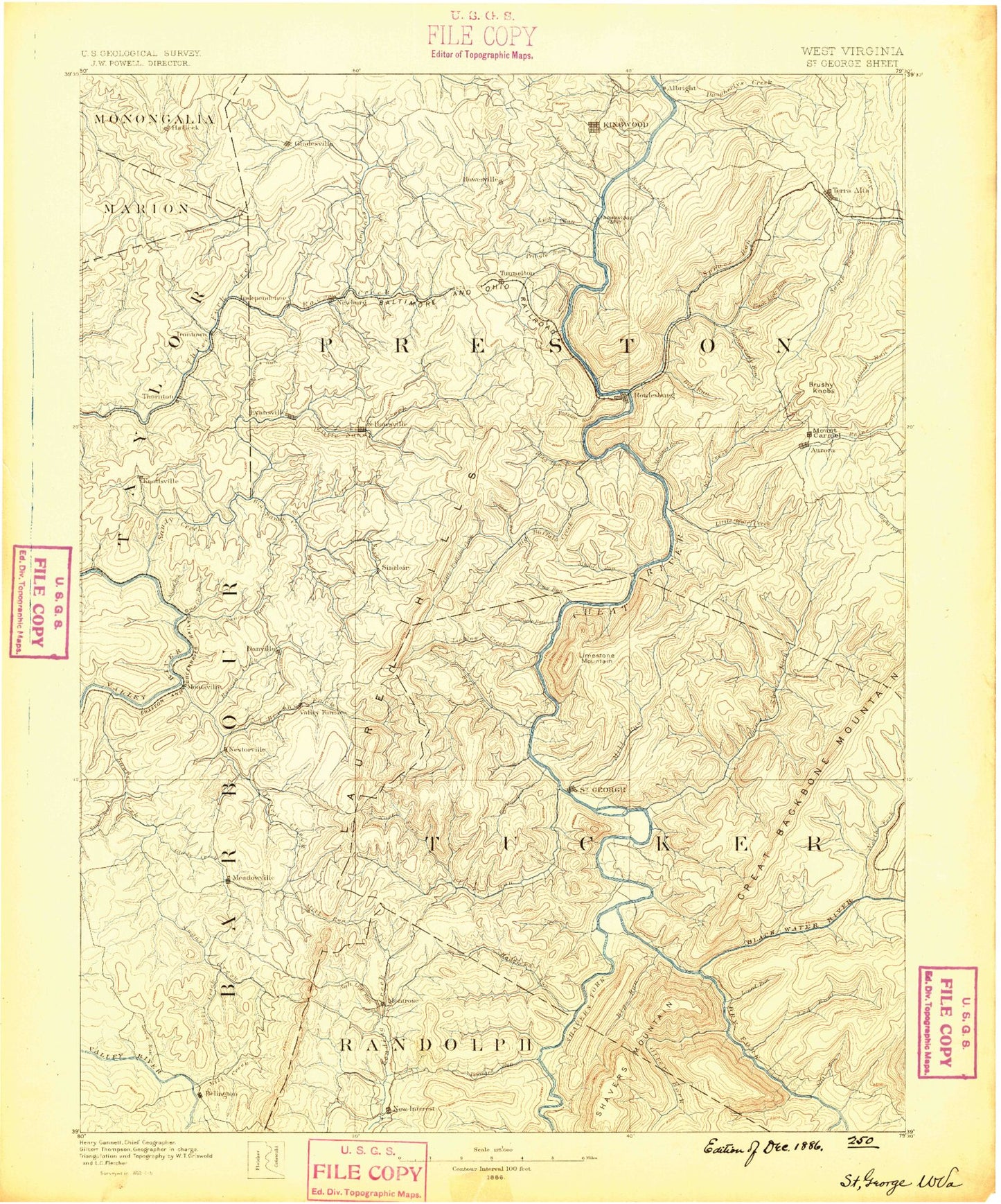 Historic 1886 Parsons West Virginia 30'x30' Topo Map Image