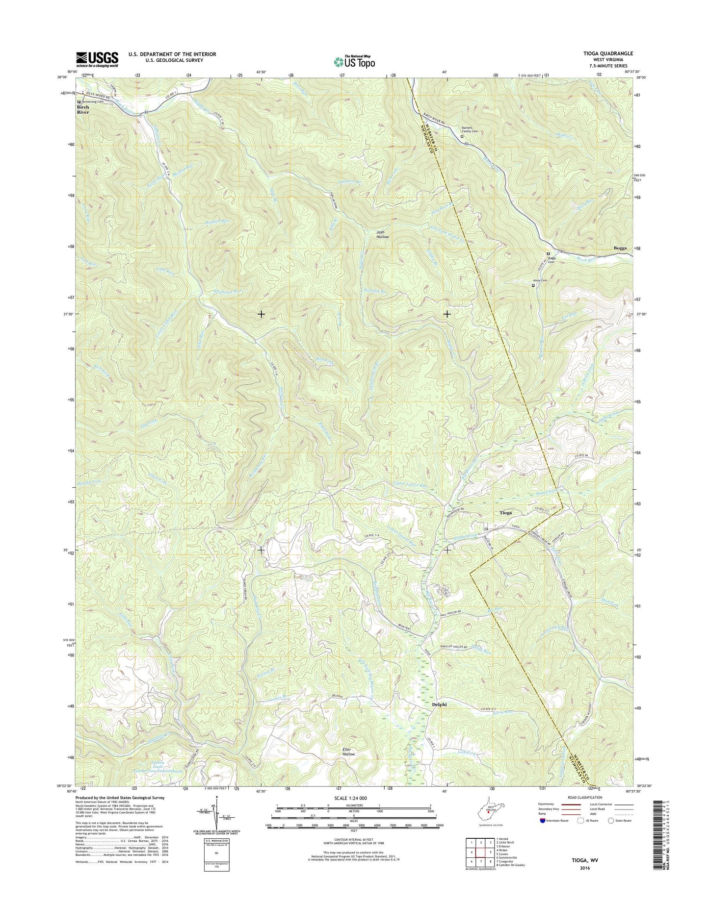Tioga West Virginia US Topo Map Image