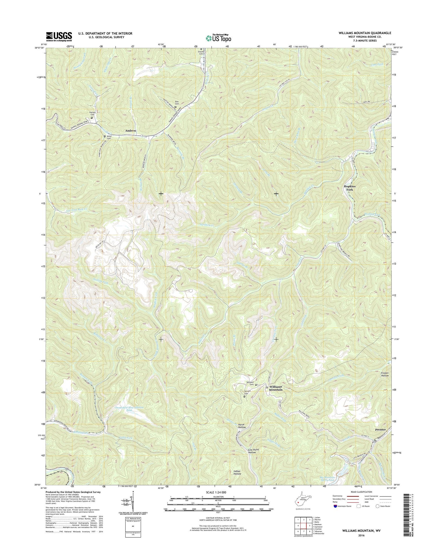Williams Mountain West Virginia US Topo Map Image