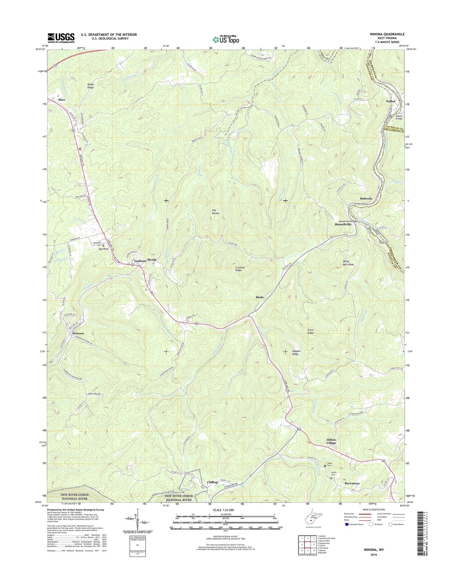 Winona West Virginia US Topo Map Image