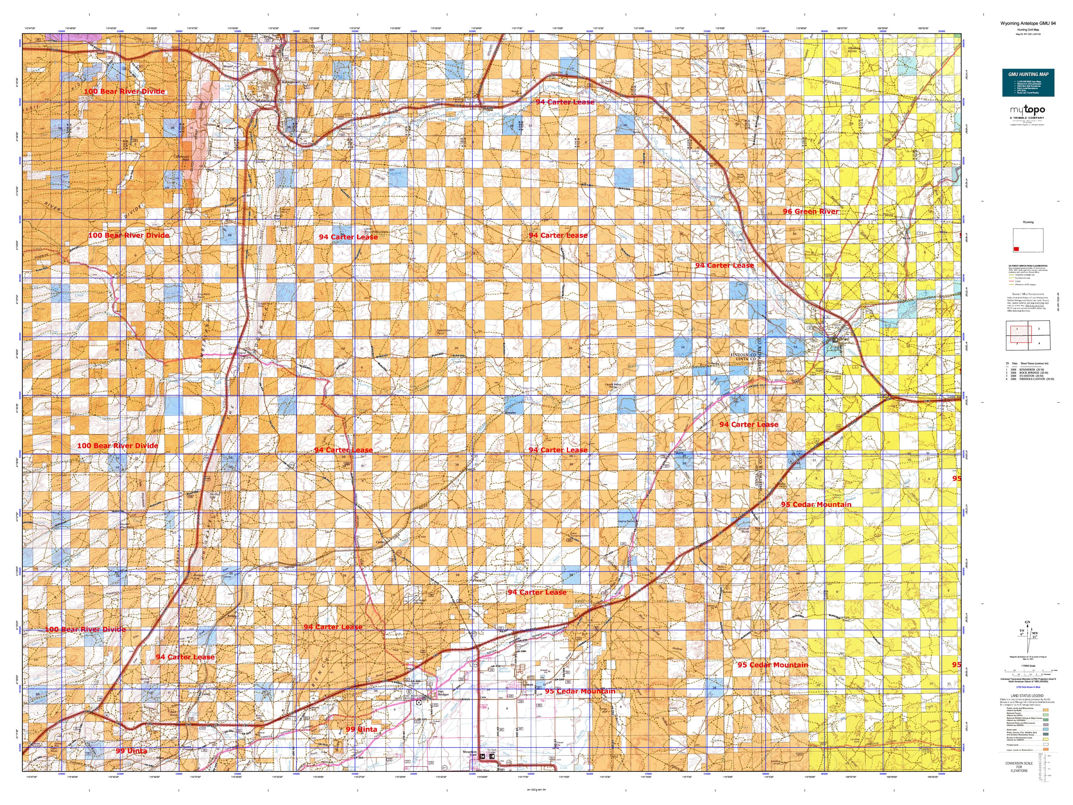 Wyoming Antelope GMU 94 Map – MyTopo Map Store