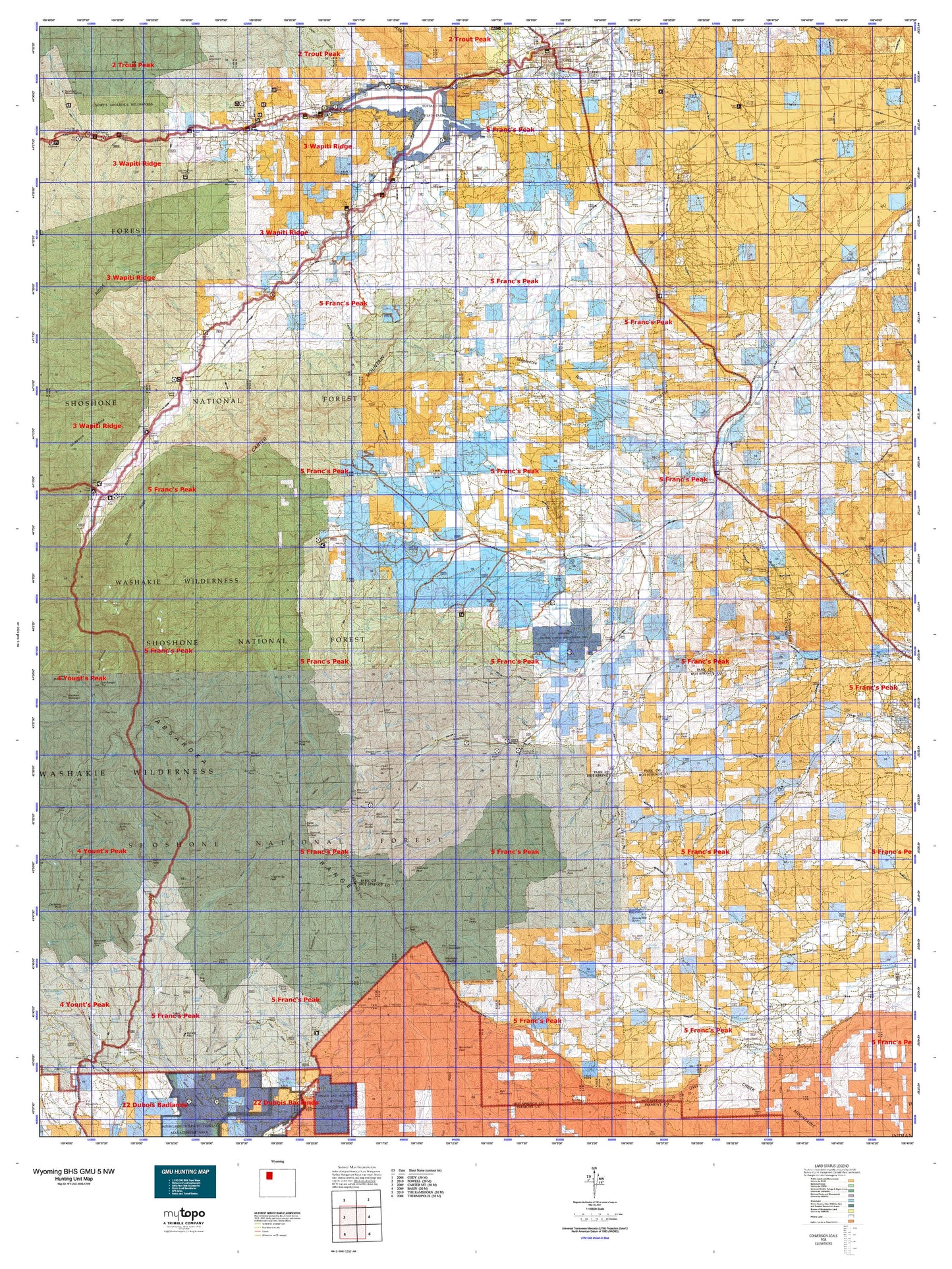 Wyoming Bighorn Sheep GMU 5 NW Map Image