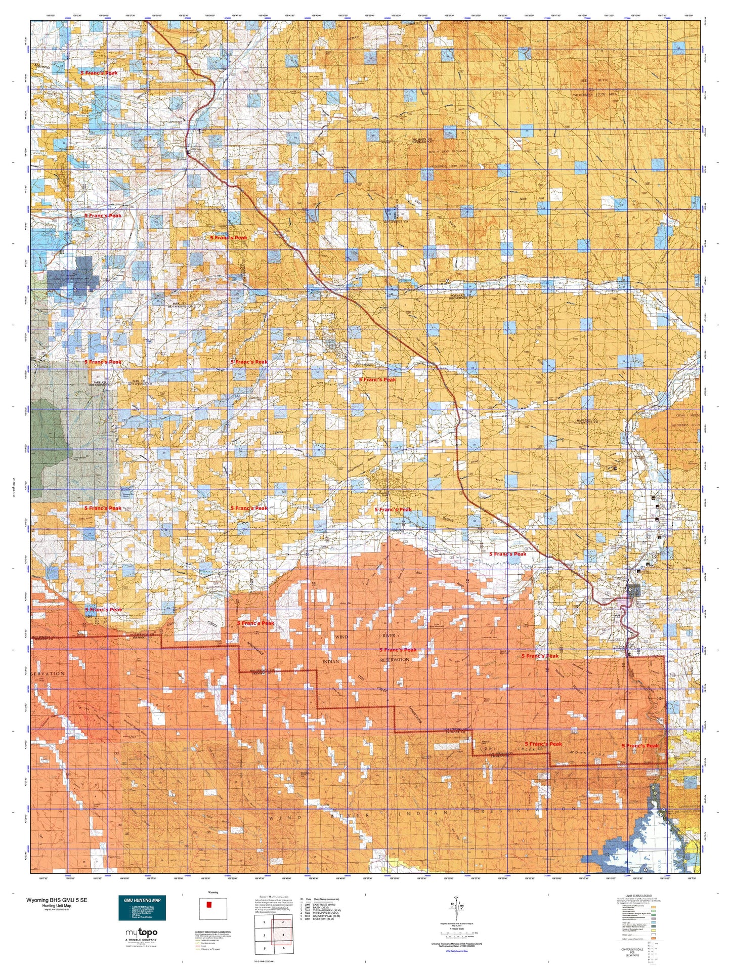 Wyoming Bighorn Sheep GMU 5 SE Map Image