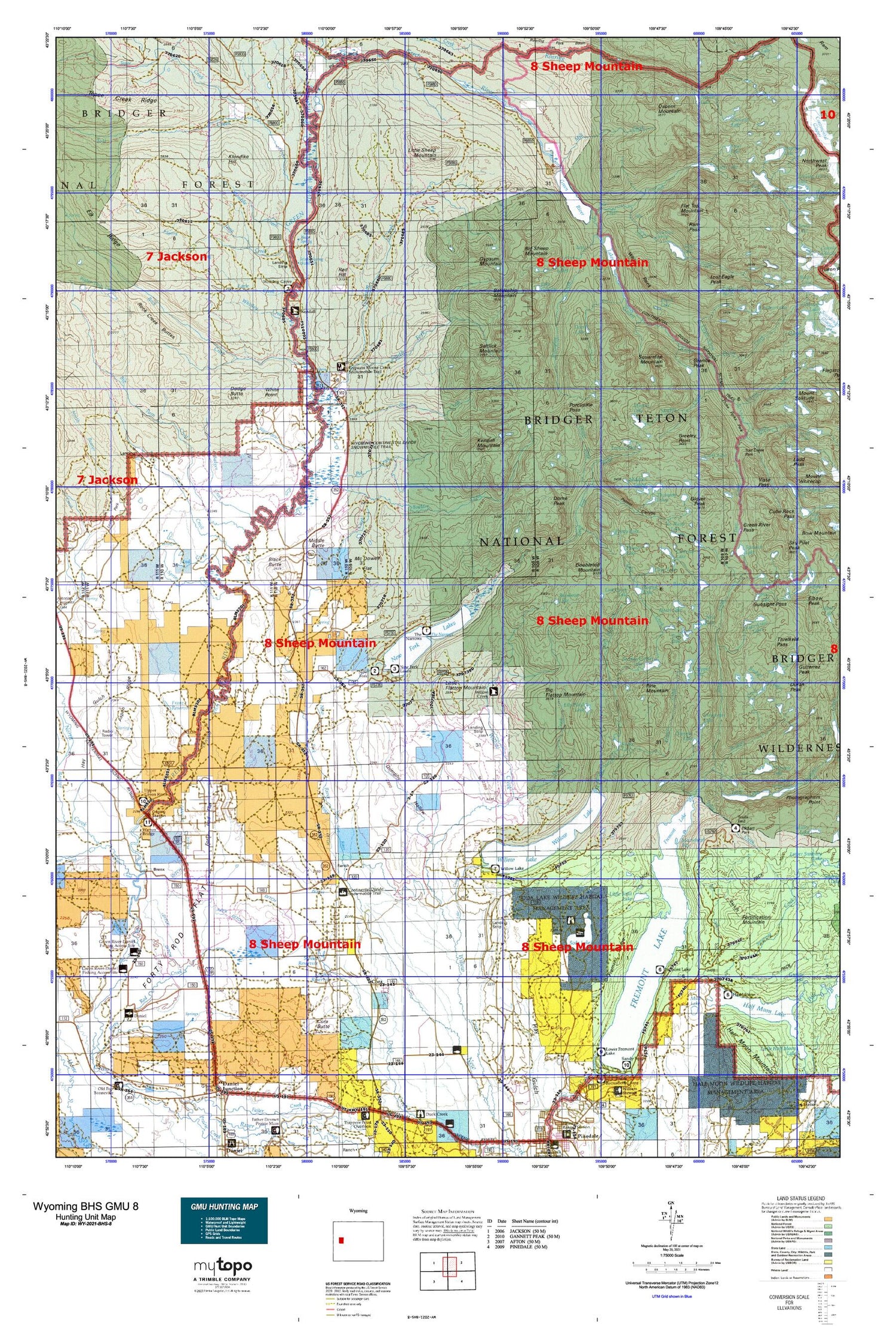 Wyoming Bighorn Sheep GMU 8 Map Image