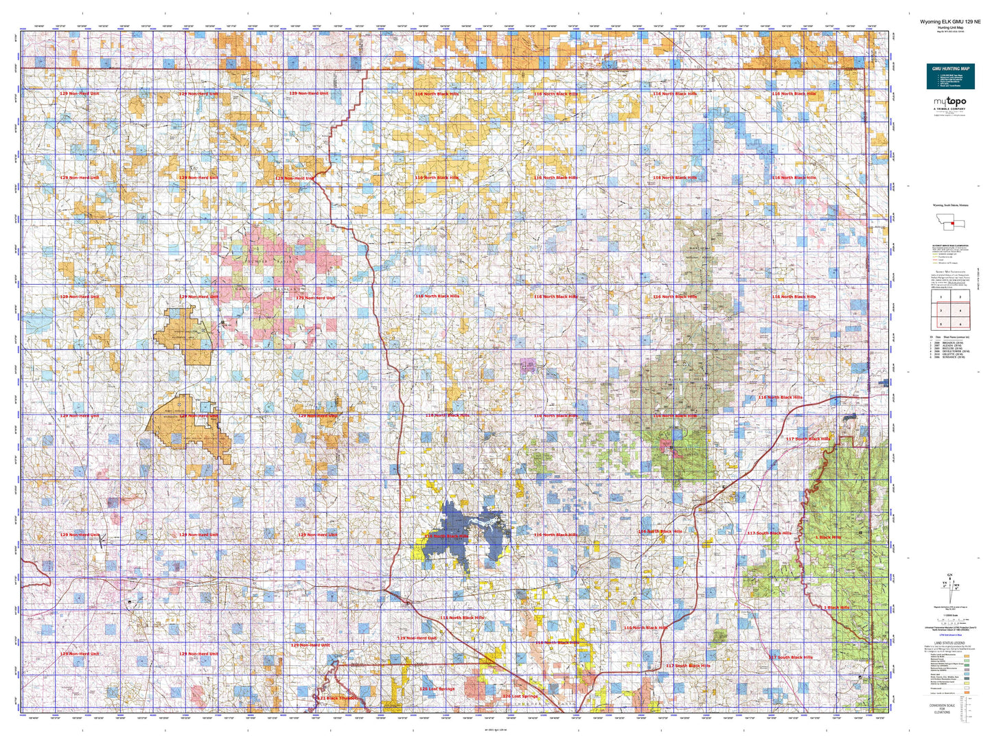 Wyoming Elk GMU 129 NE Map Image