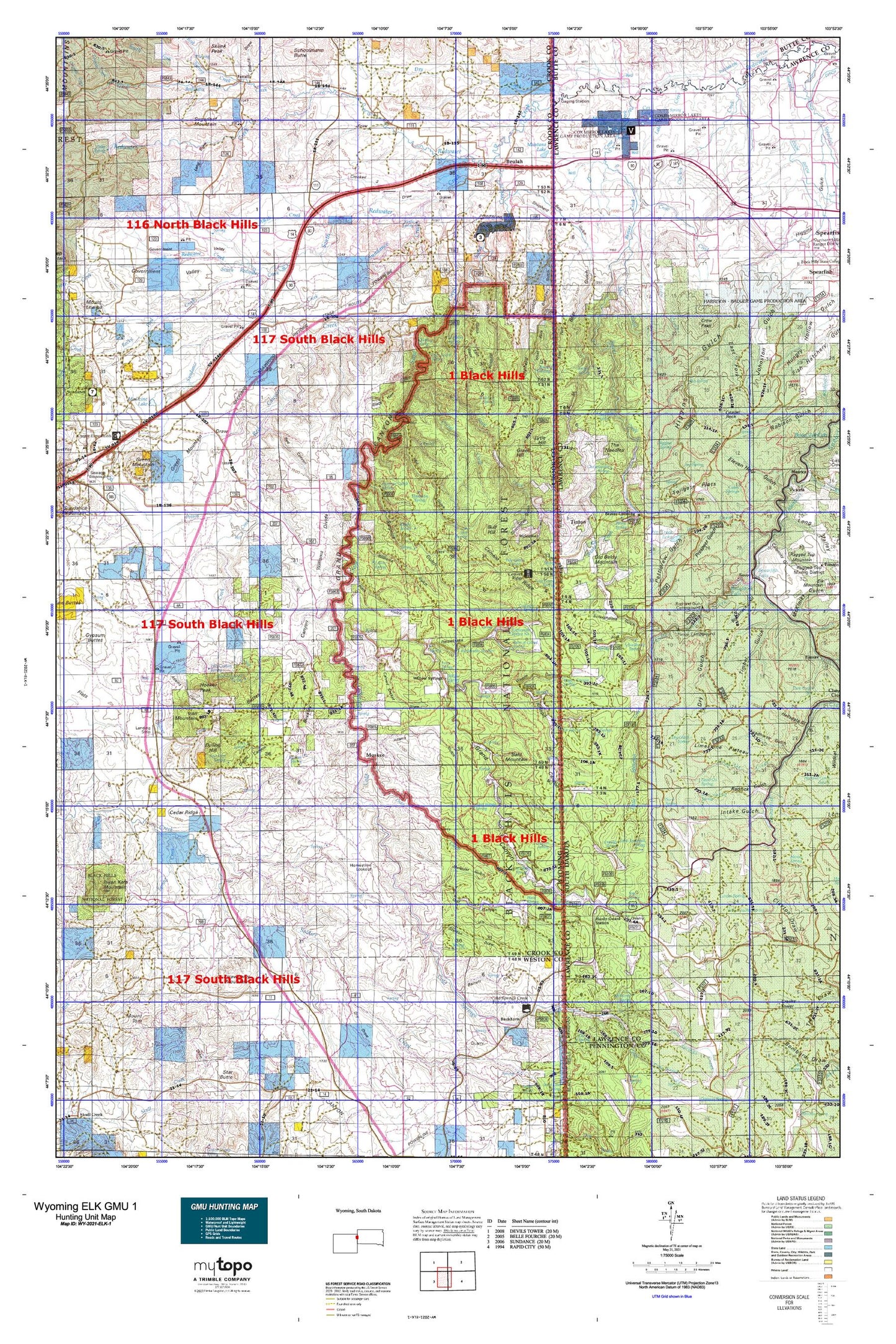 Wyoming Elk GMU 1 Map Image