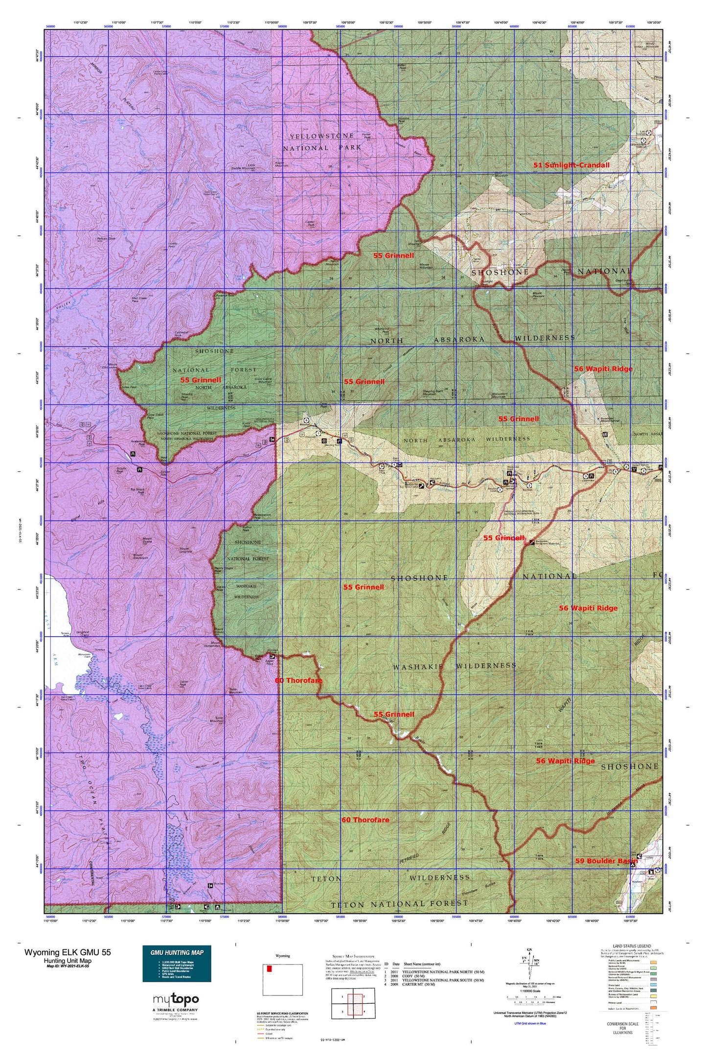 Wyoming Elk GMU 55 Map Image