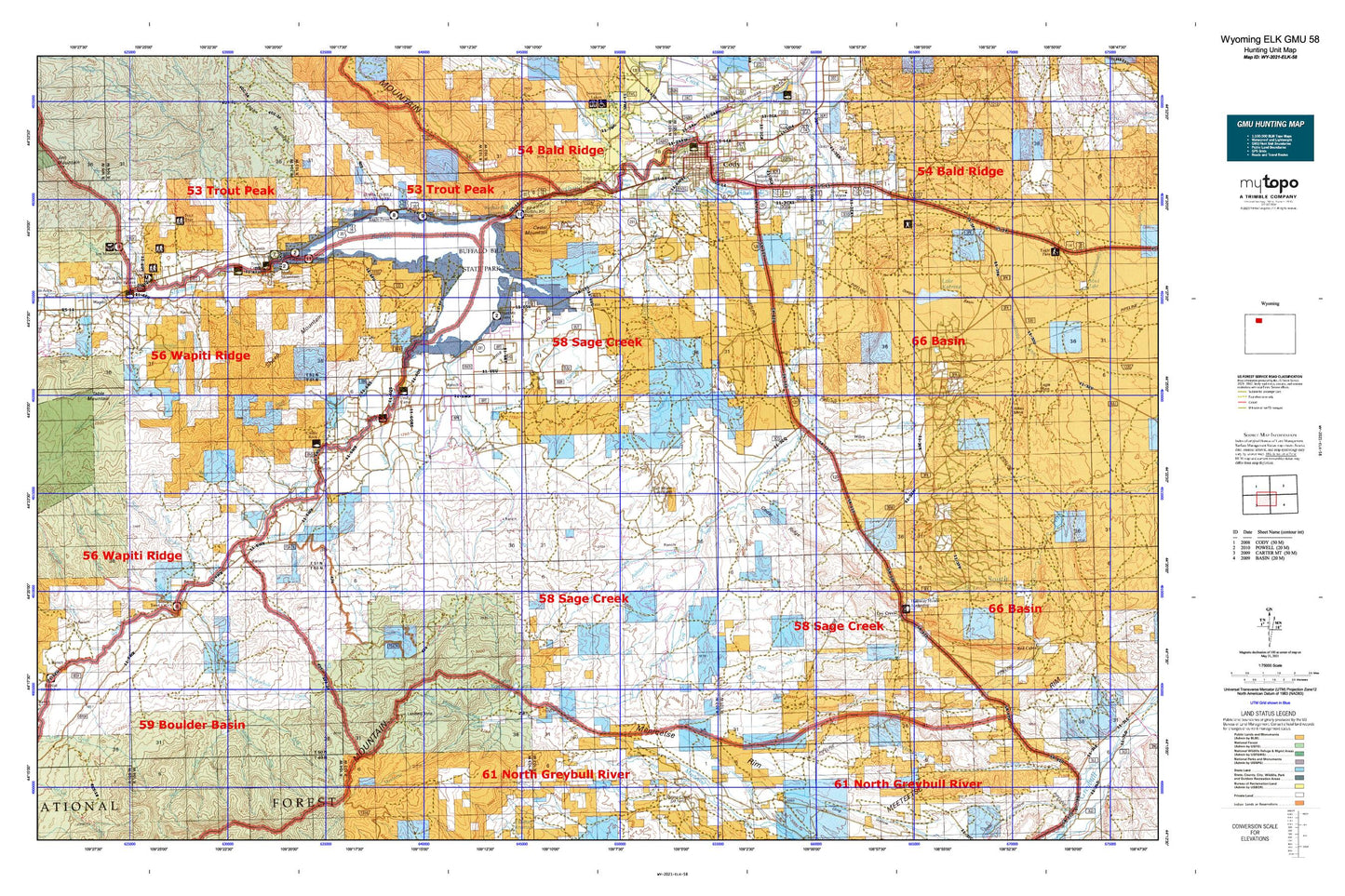 Wyoming Elk GMU 58 Map Image