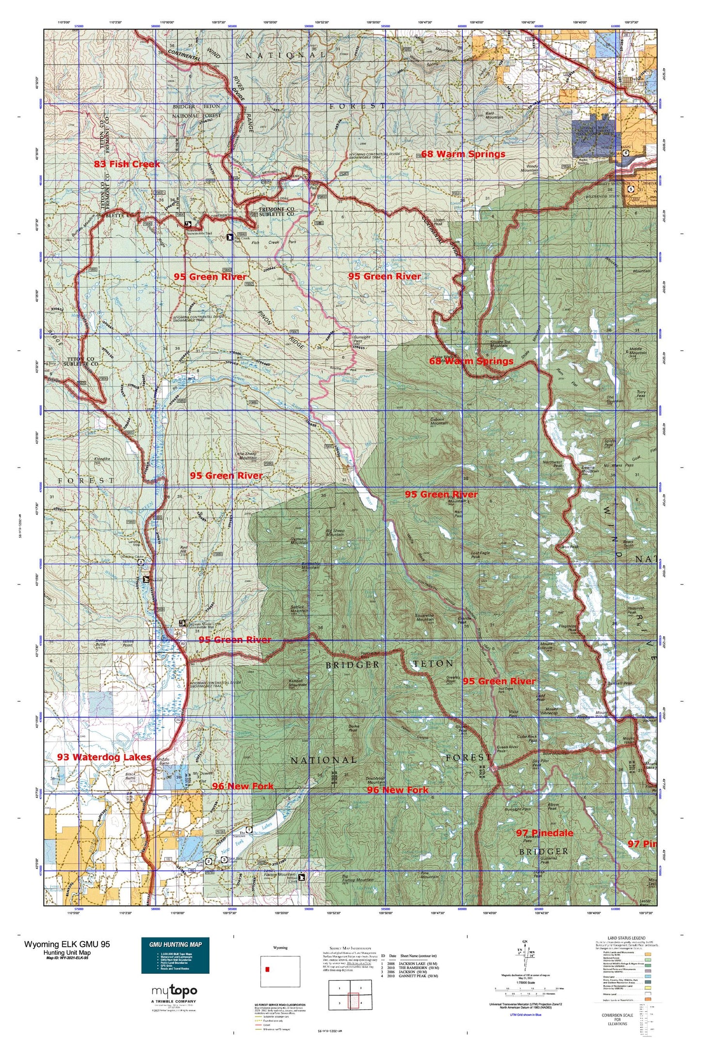 Wyoming Elk GMU 95 Map Image