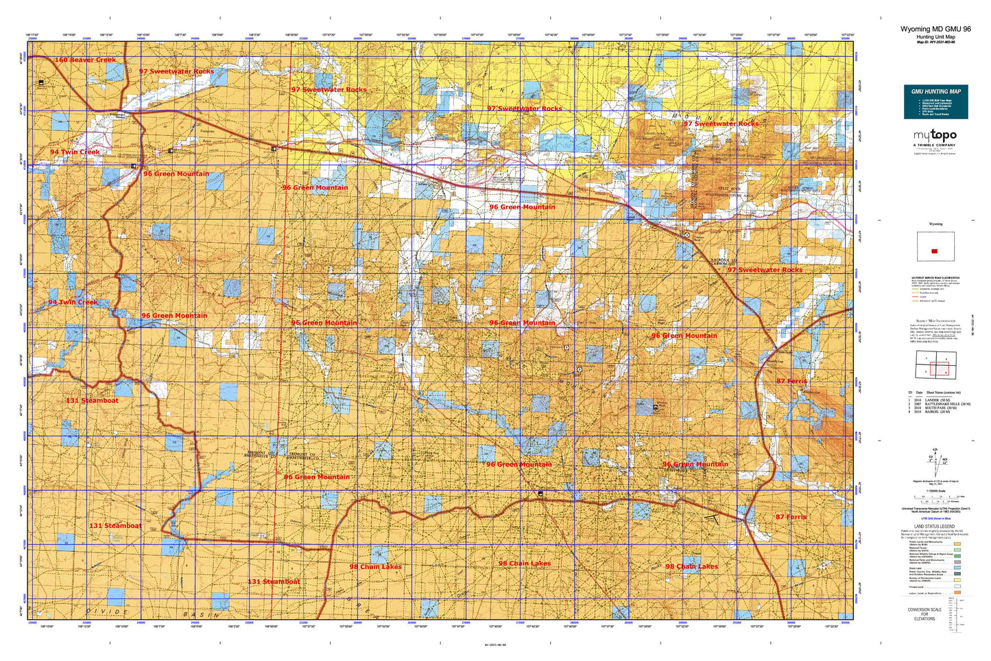 Wyoming Mule Deer GMU 96 Map Image