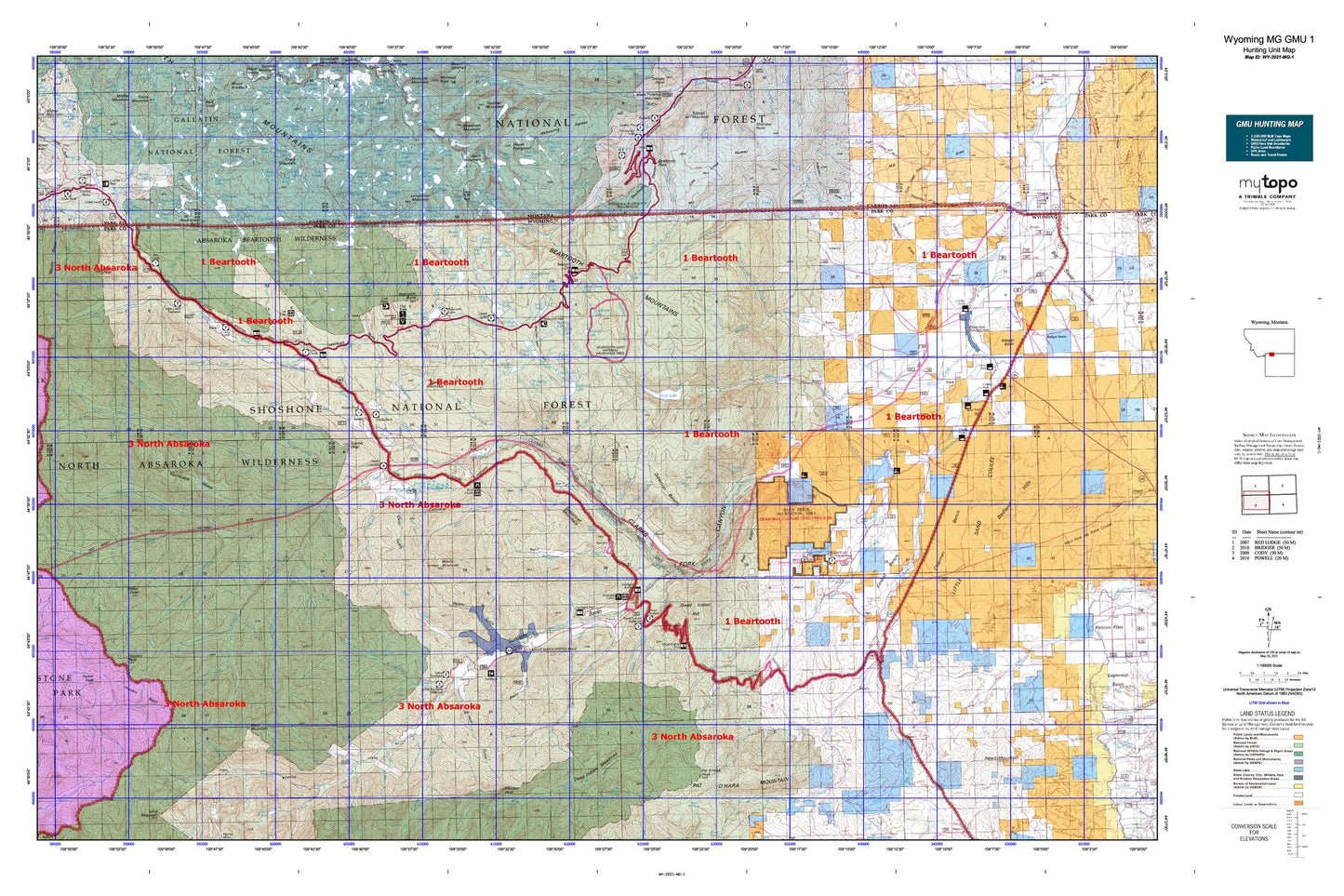 Wyoming Mountain Goat GMU 1 Map Image