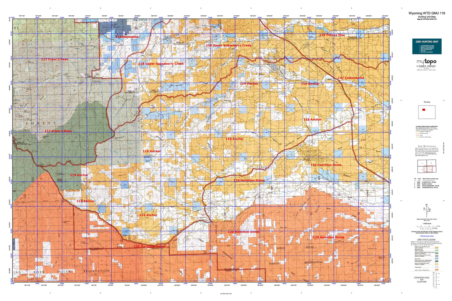 Wyoming Whitetail Deer GMU 119 Map Image