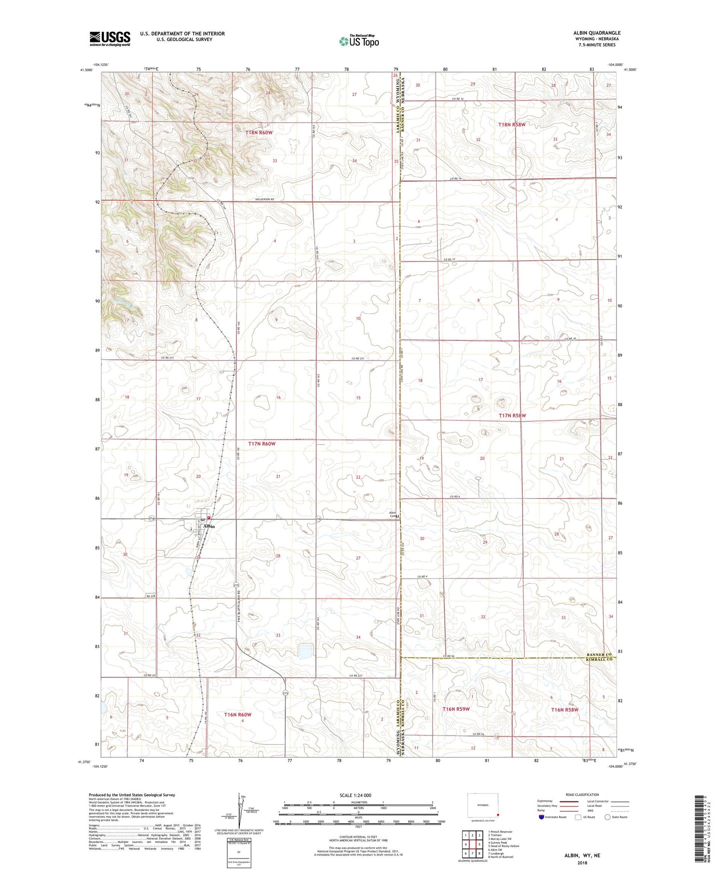 Albin Wyoming US Topo Map Image