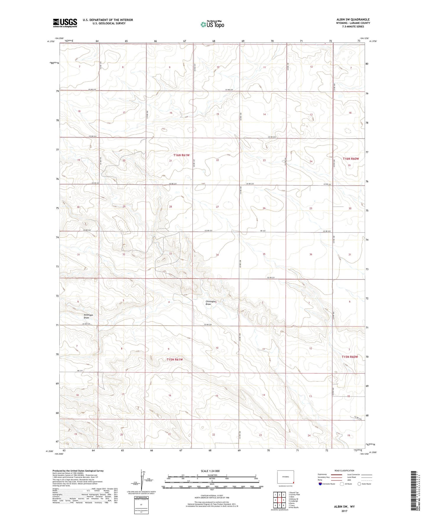 Albin SW Wyoming US Topo Map Image