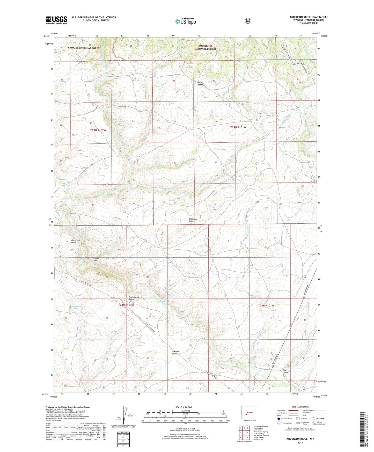 Anderson Ridge Wyoming US Topo Map Image