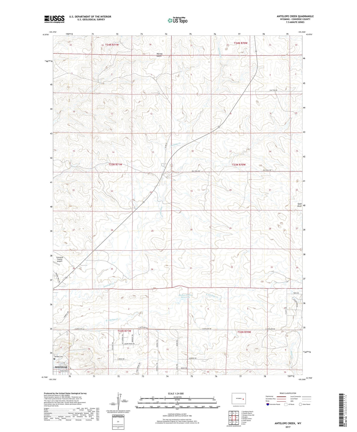 Antelope Creek Wyoming US Topo Map Image