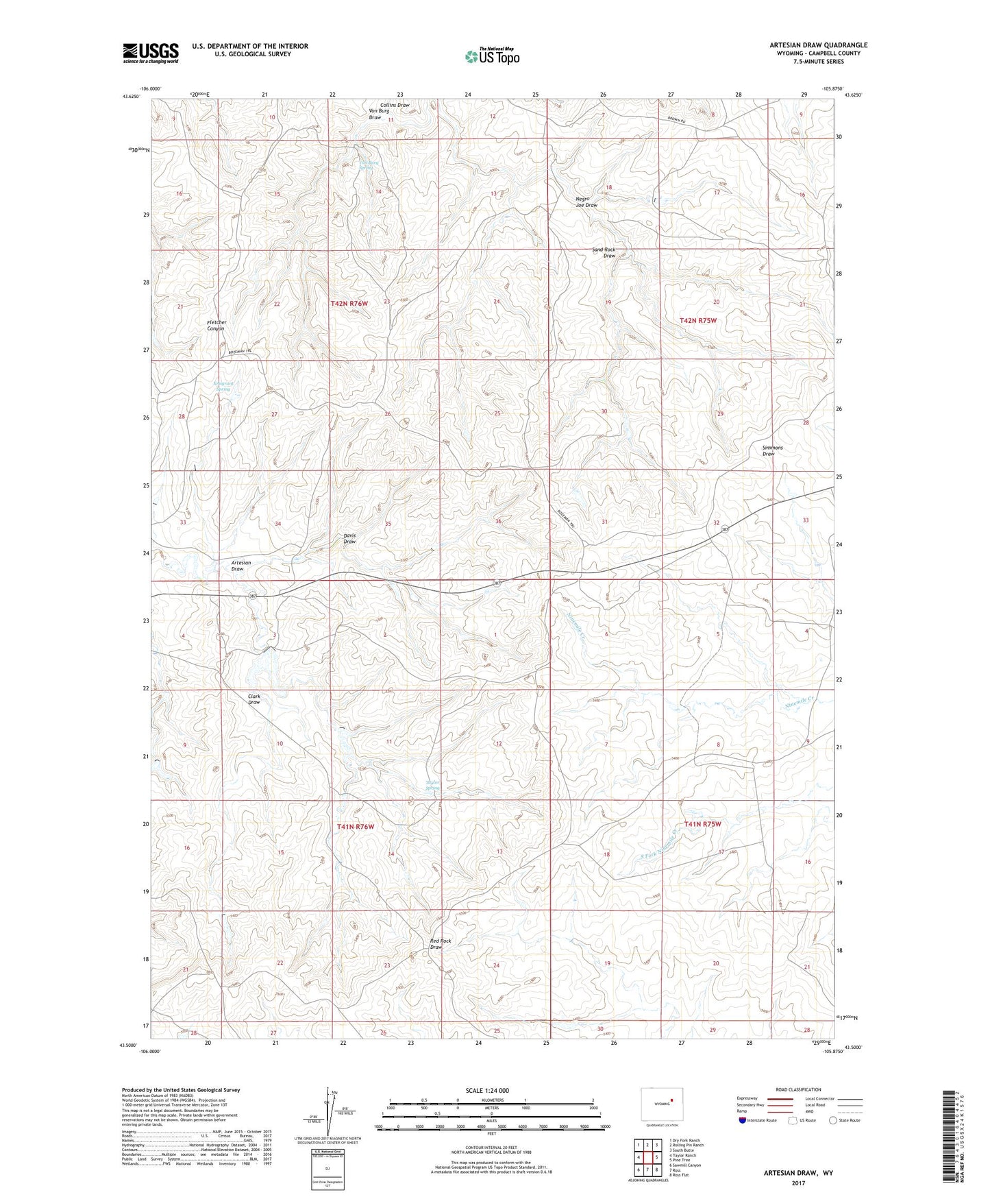 Artesian Draw Wyoming US Topo Map Image