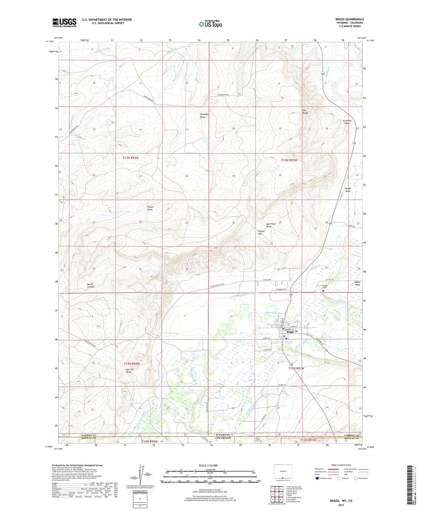 Baggs Wyoming US Topo Map Image