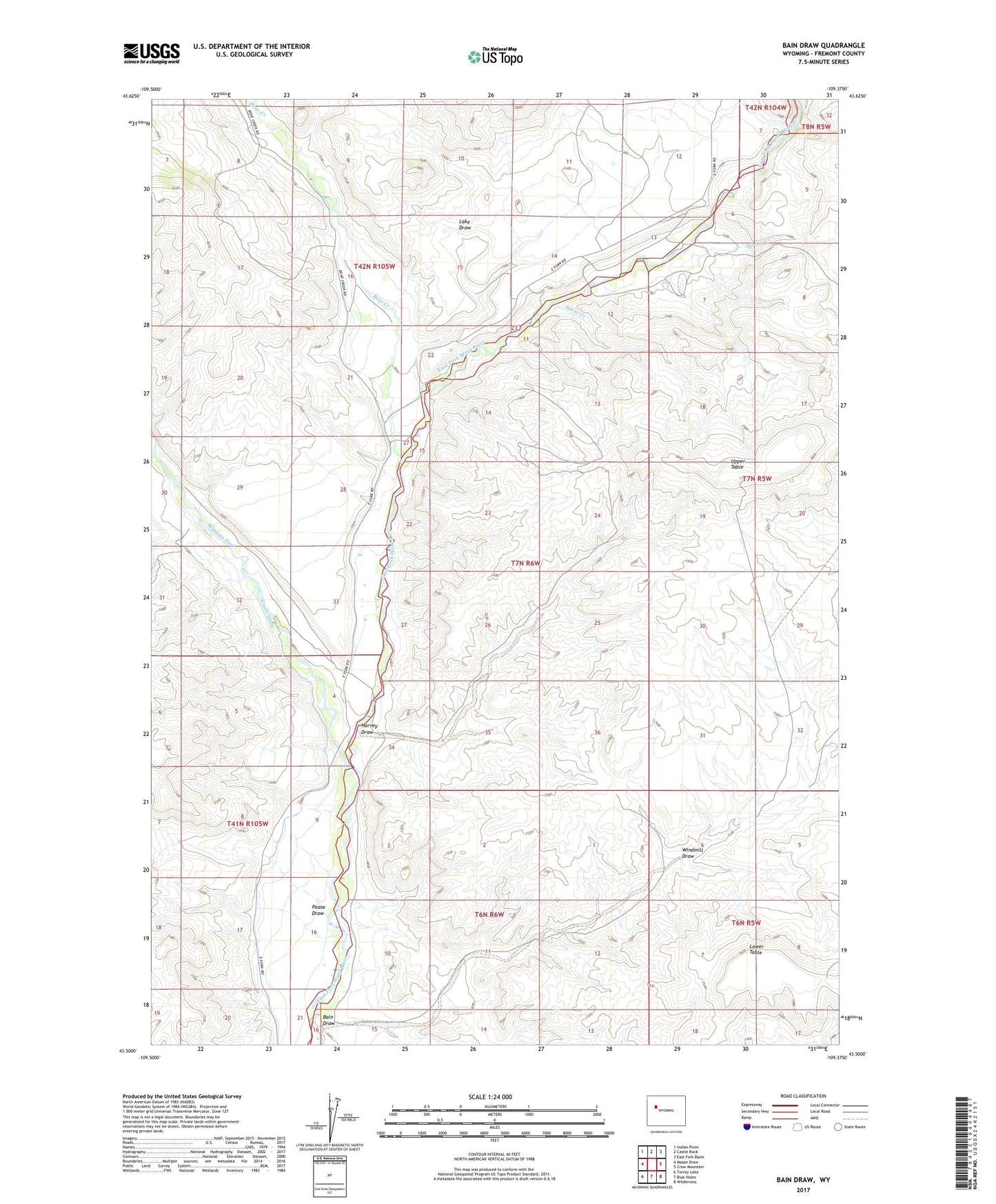 Bain Draw Wyoming US Topo Map Image