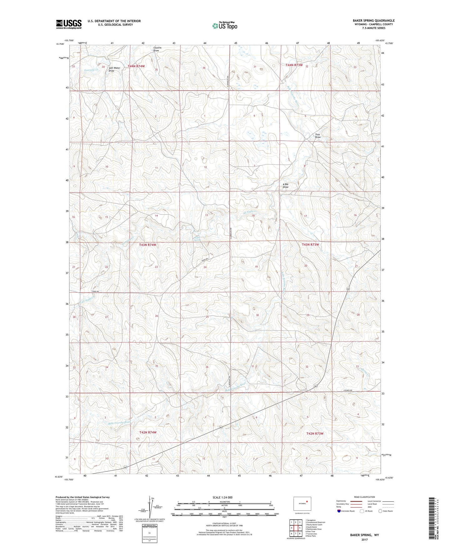 Baker Spring Wyoming US Topo Map Image