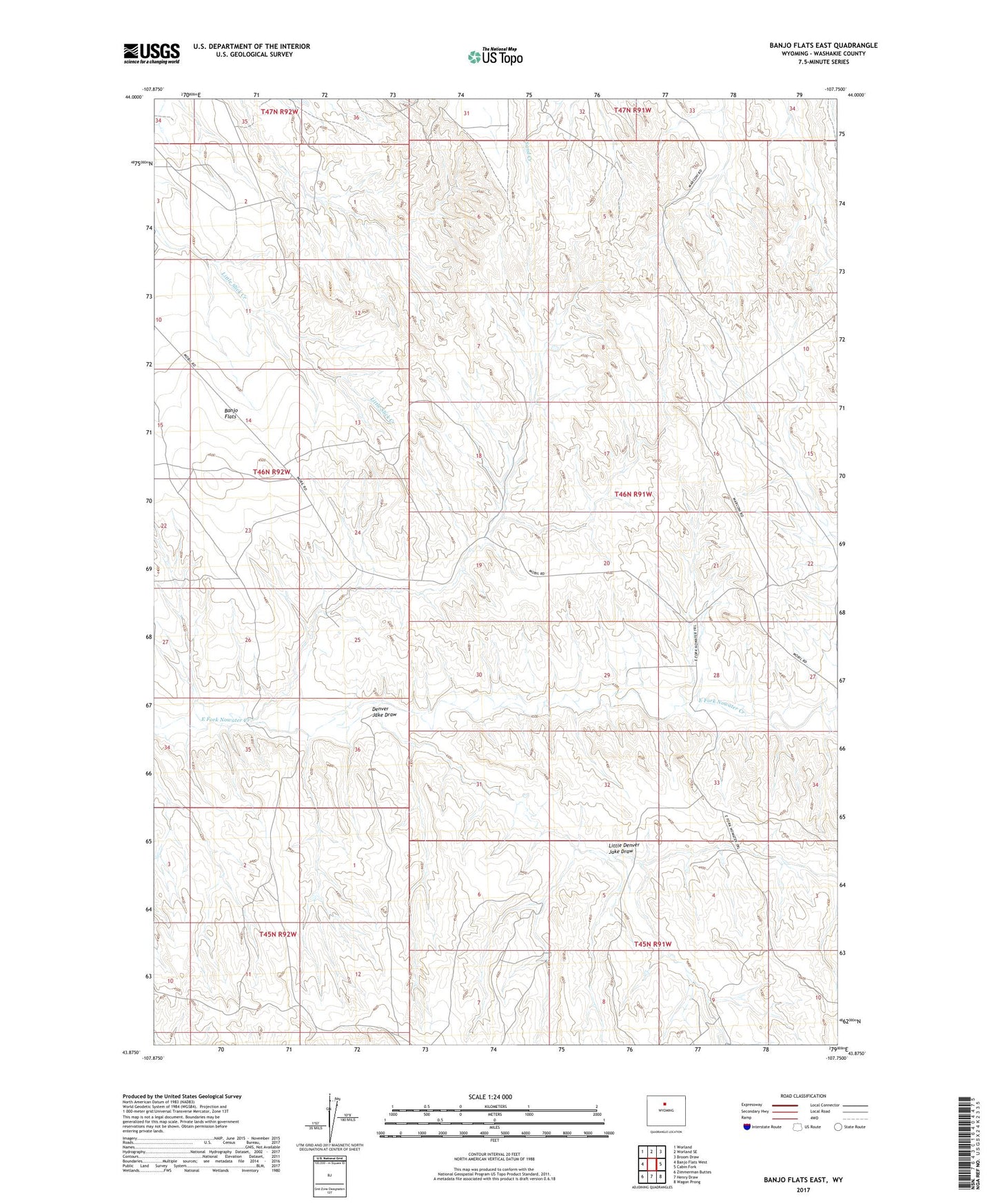 Banjo Flats East Wyoming US Topo Map Image