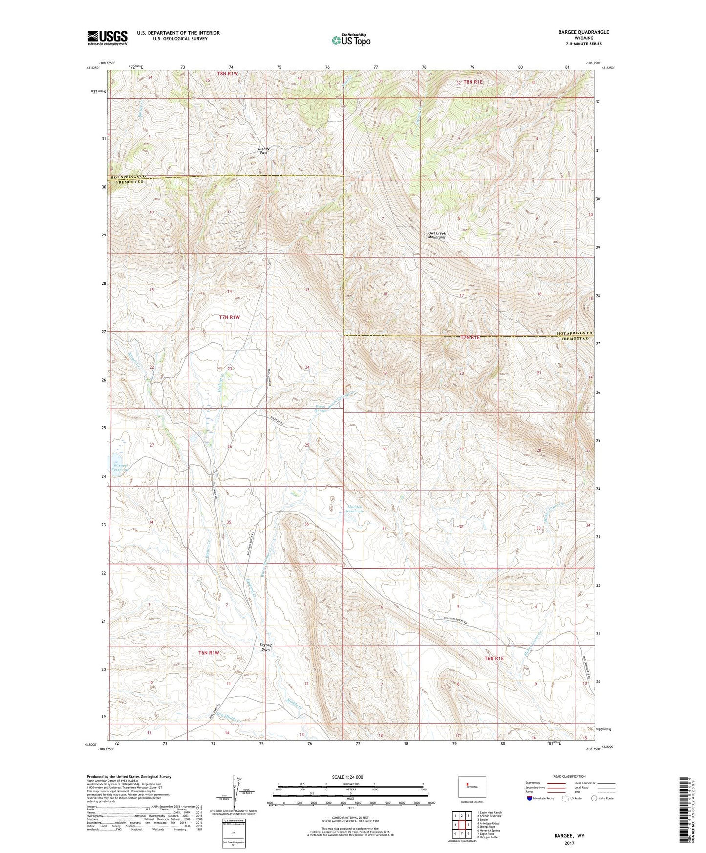 Bargee Wyoming US Topo Map Image