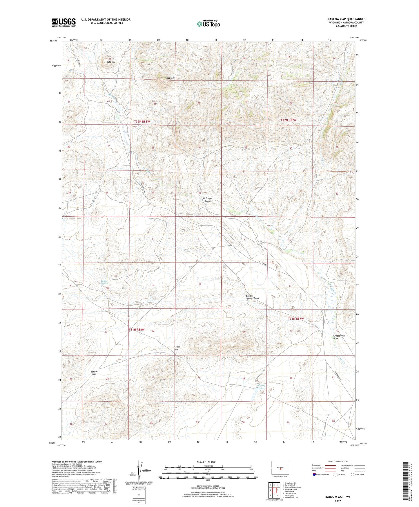 Barlow Gap Wyoming US Topo Map Image