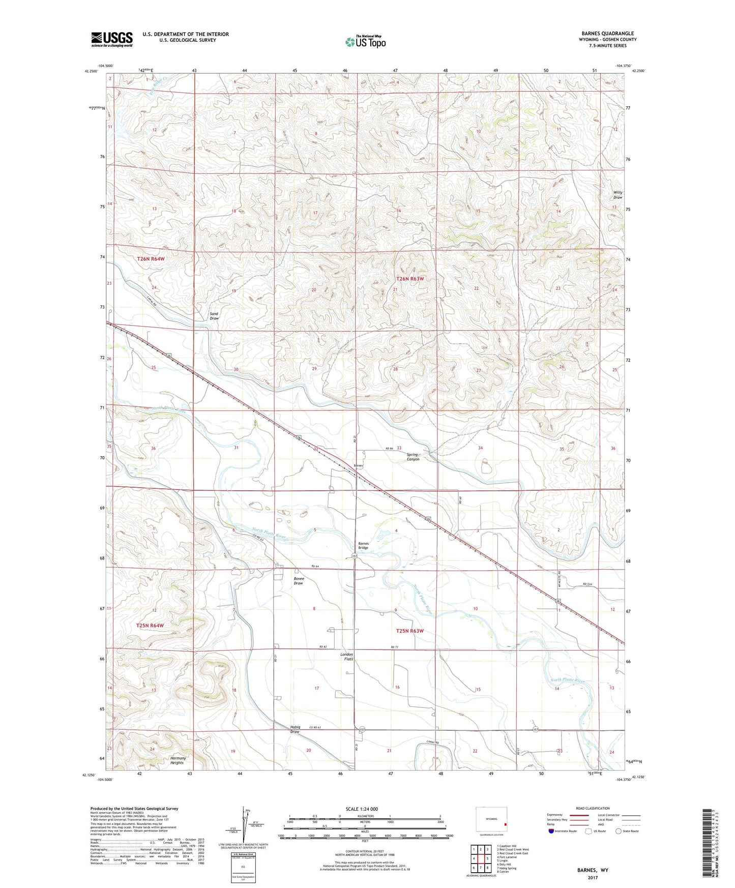 Barnes Wyoming US Topo Map Image