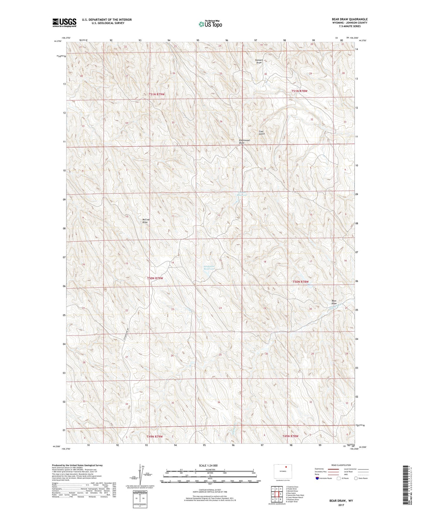 Bear Draw Wyoming US Topo Map Image
