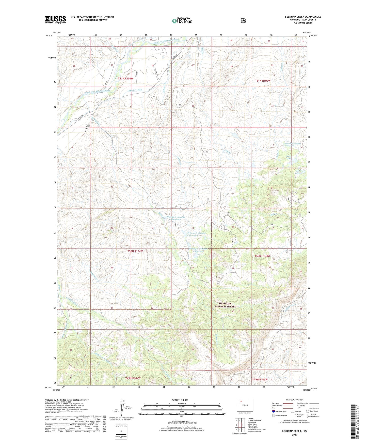 Belknap Creek Wyoming US Topo Map Image