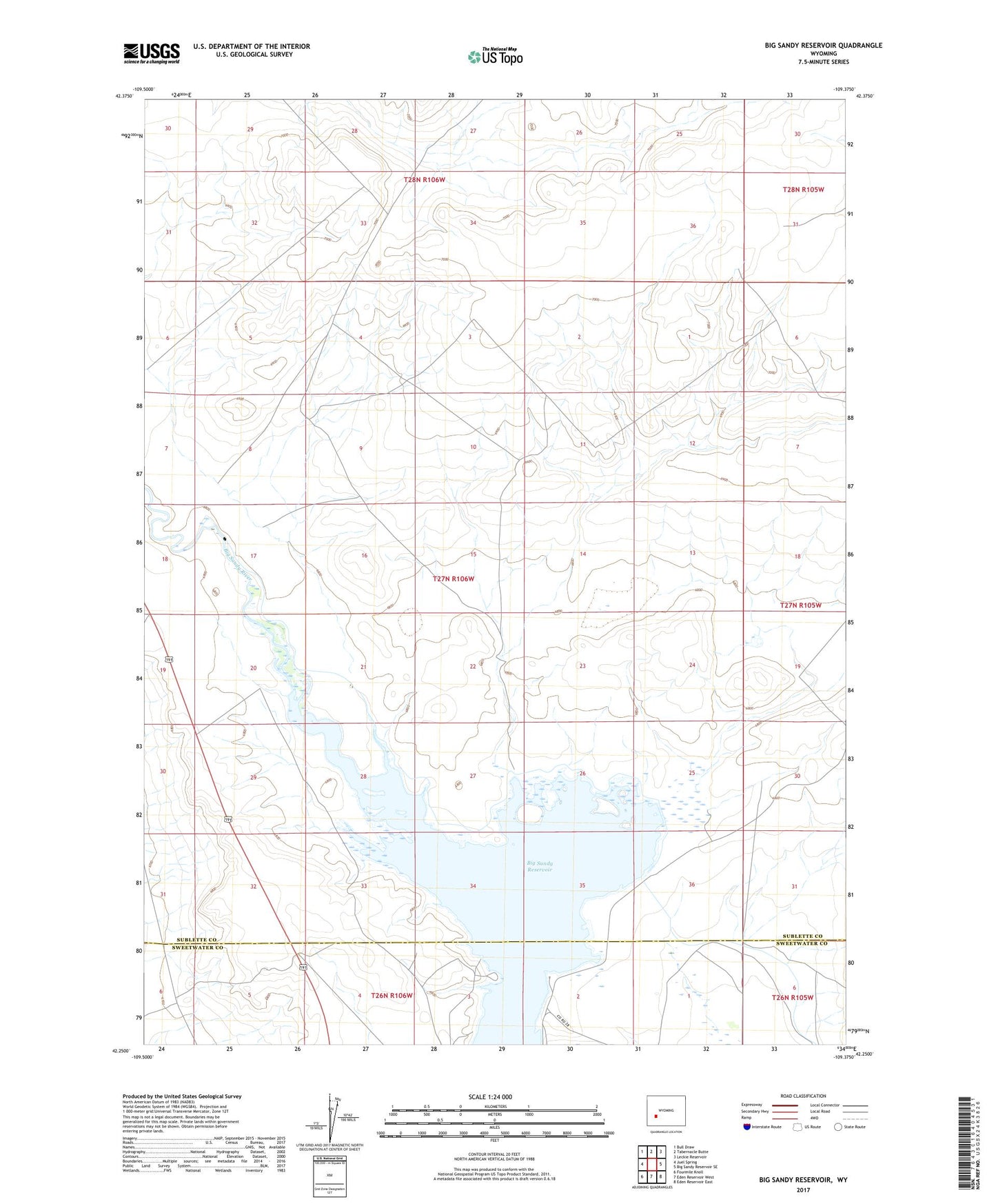 Big Sandy Reservoir Wyoming US Topo Map Image