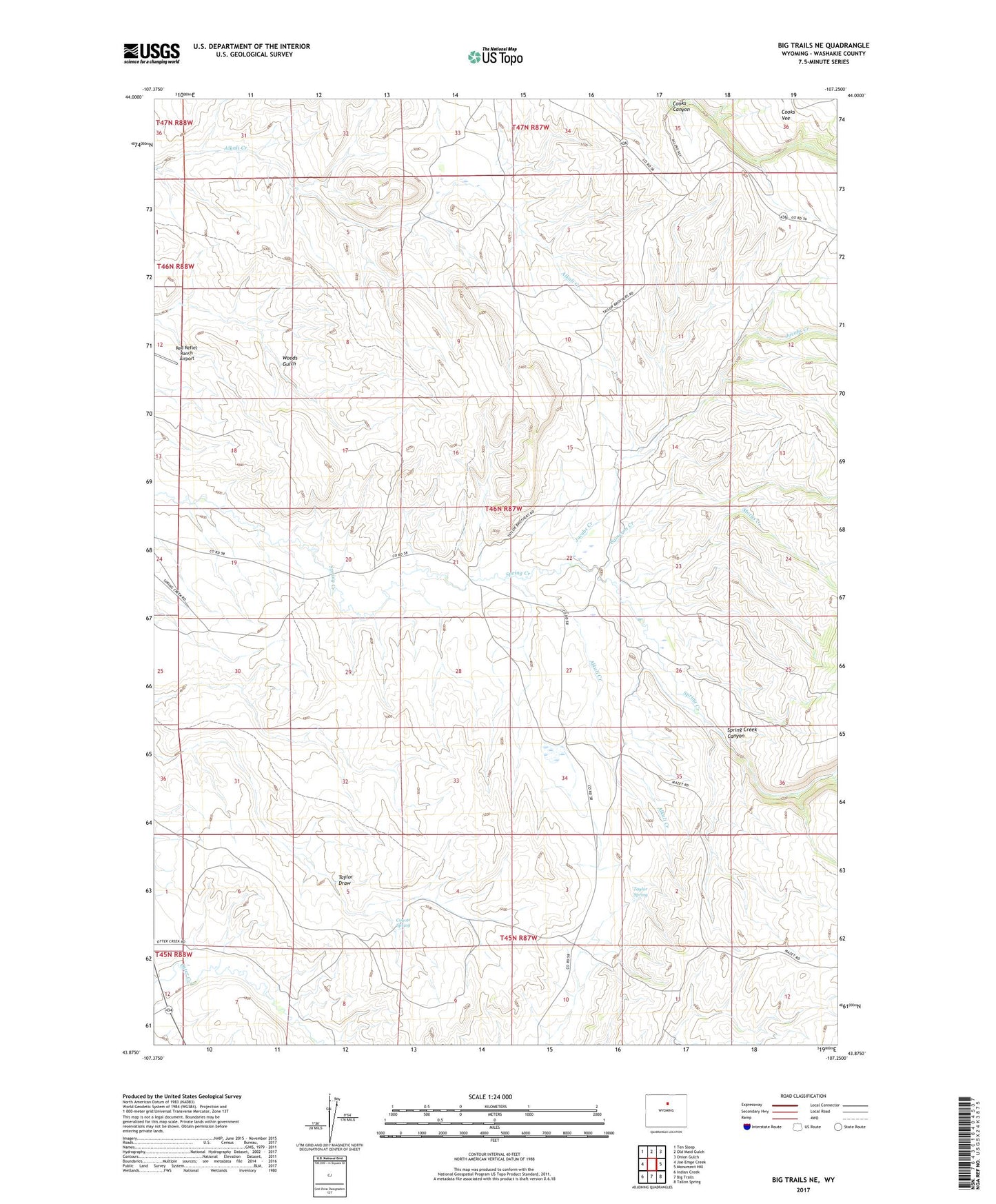 Big Trails NE Wyoming US Topo Map Image
