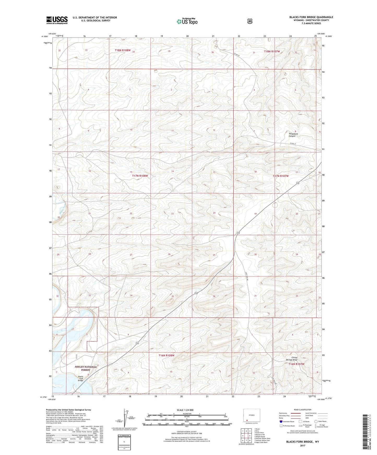 Blacks Fork Bridge Wyoming US Topo Map Image