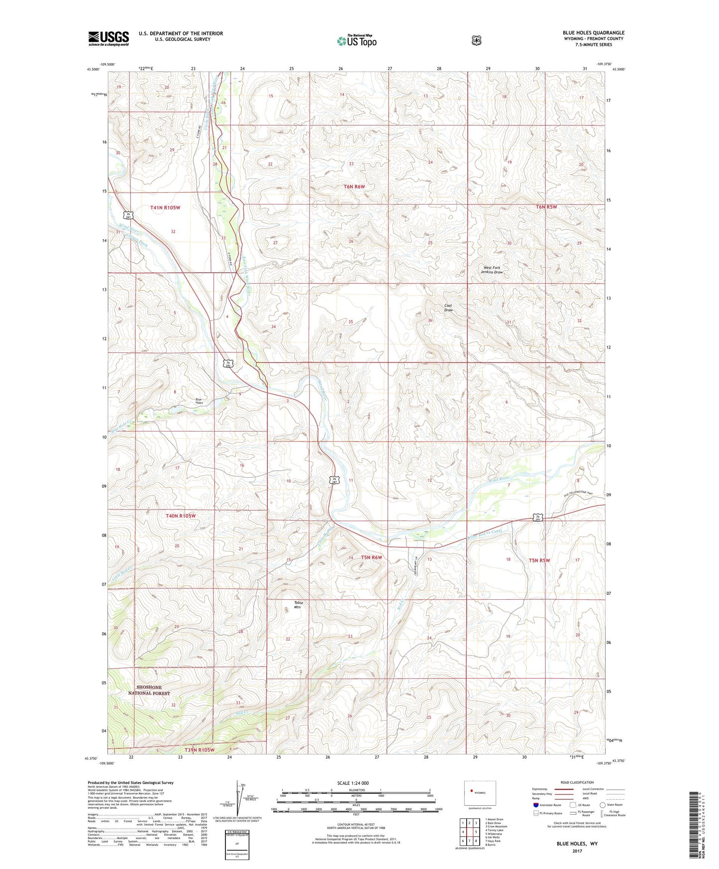 Blue Holes Wyoming US Topo Map Image