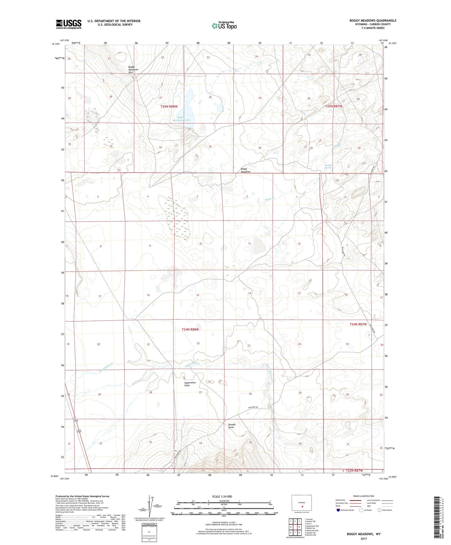 Boggy Meadows Wyoming US Topo Map Image