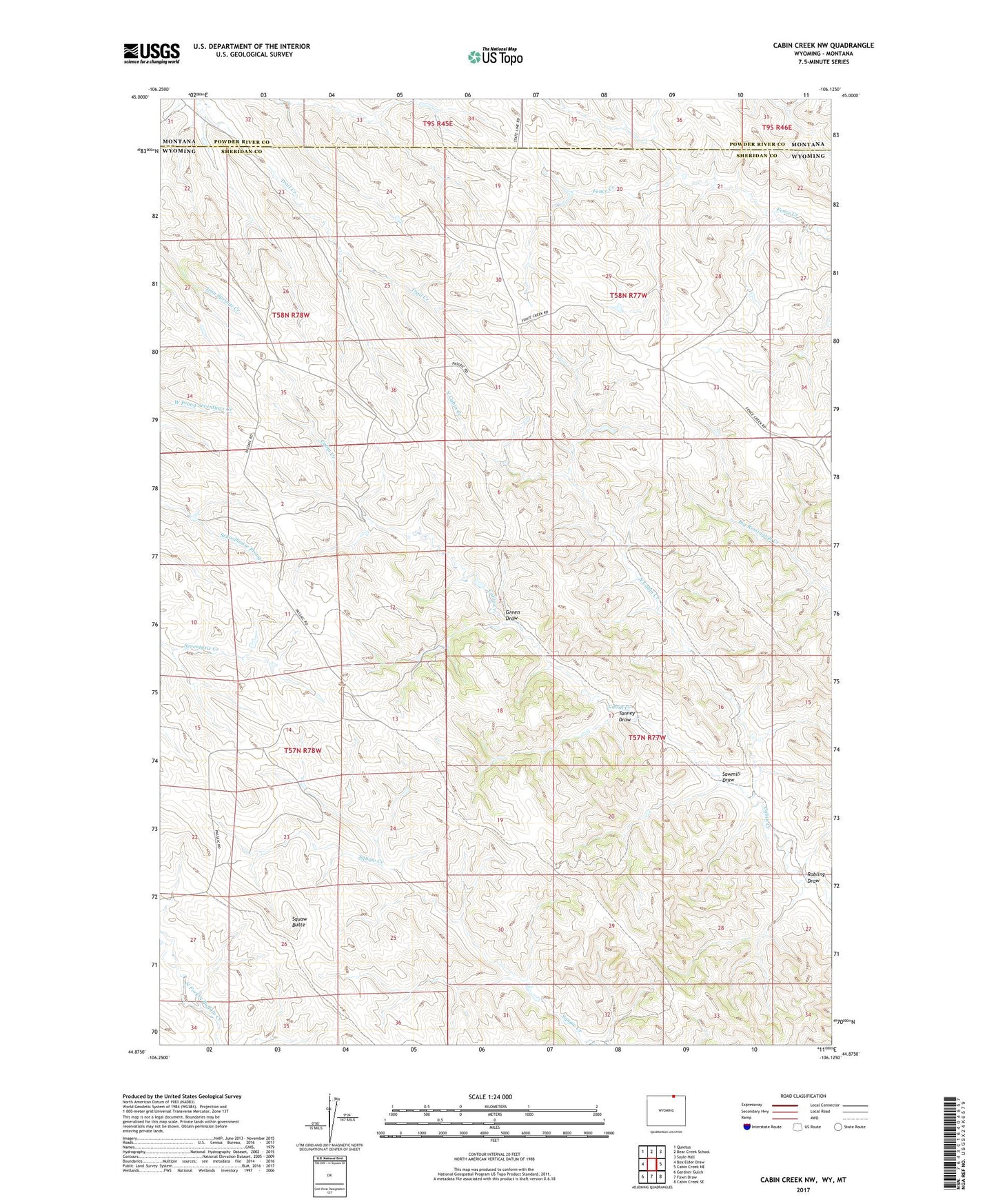 Cabin Creek NW Wyoming US Topo Map Image