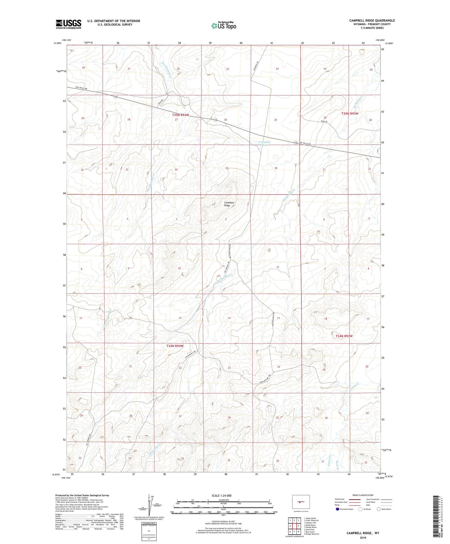 Campbell Ridge Wyoming US Topo Map Image