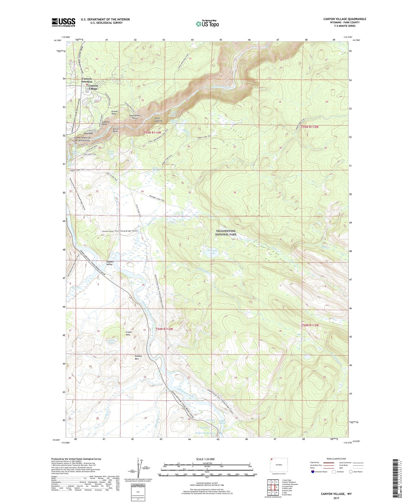 Canyon Village Wyoming US Topo Map Image