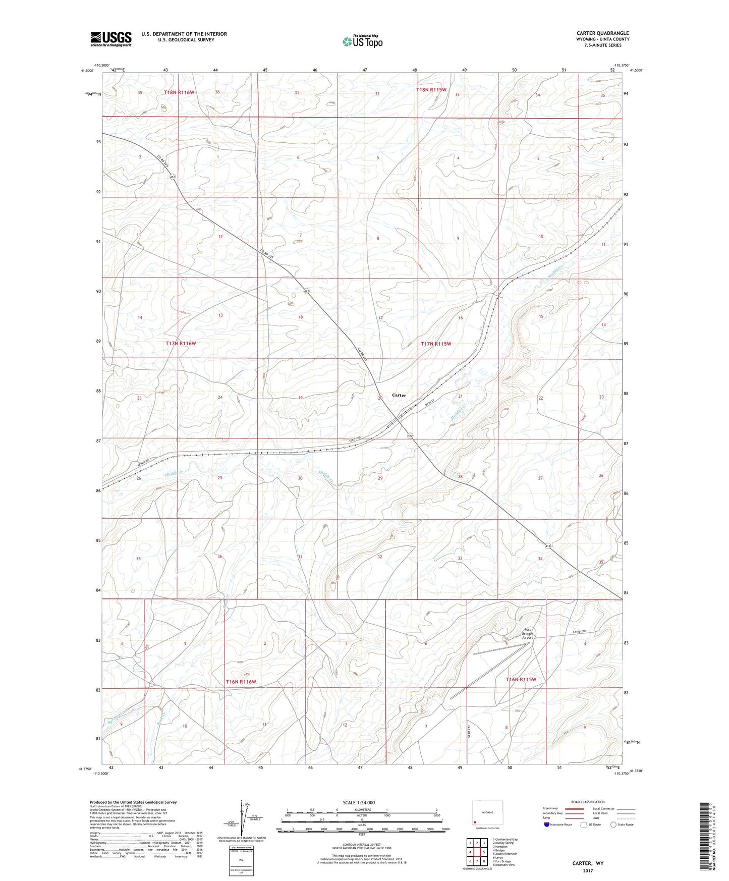 Carter Wyoming US Topo Map Image