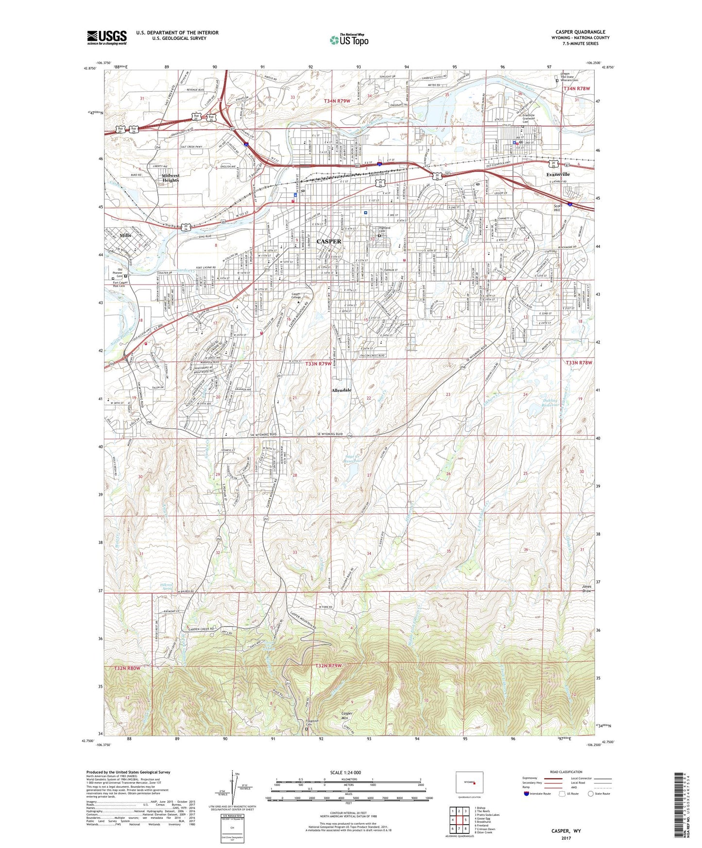 Casper Wyoming US Topo Map Image
