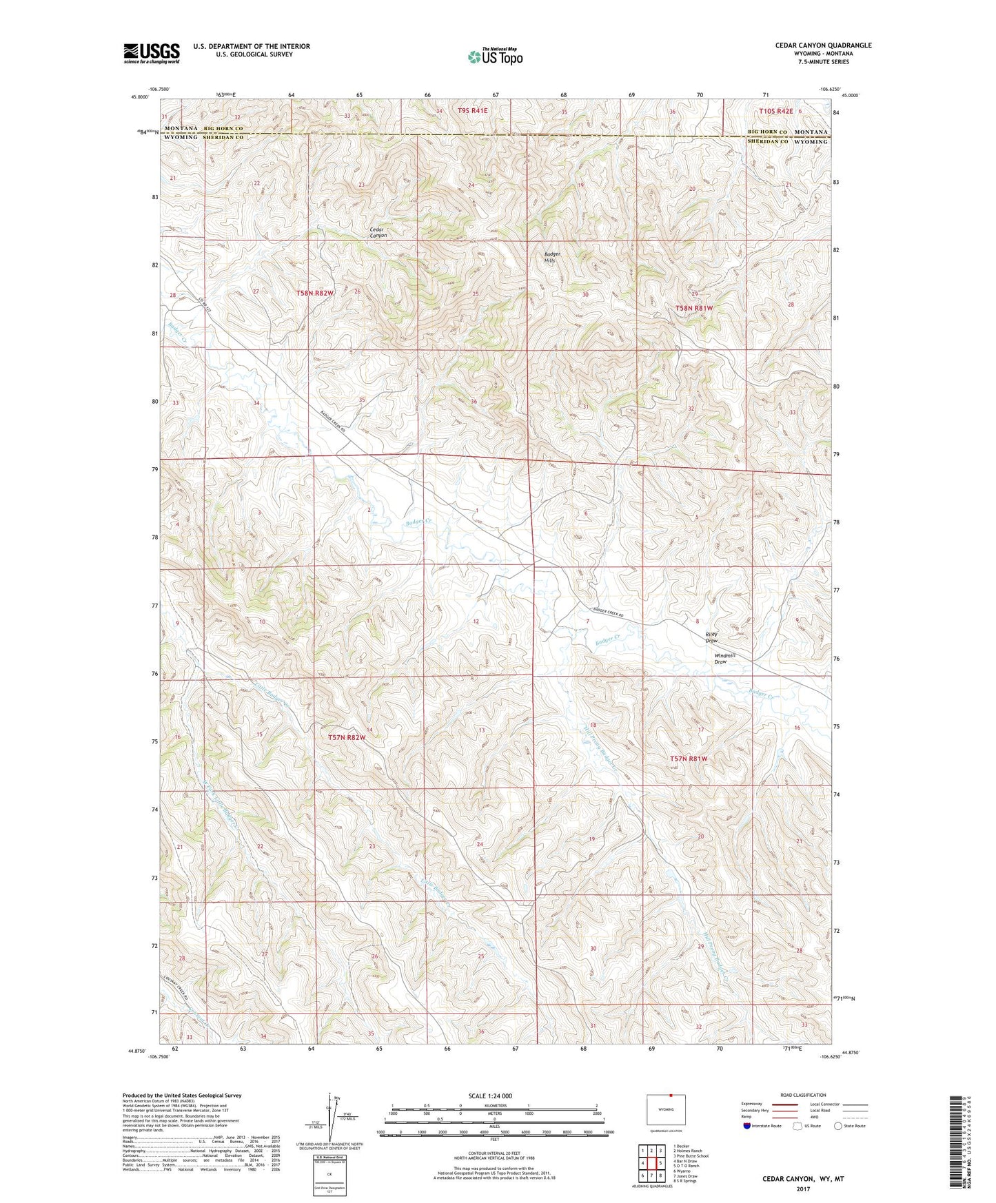 Cedar Canyon Wyoming US Topo Map Image