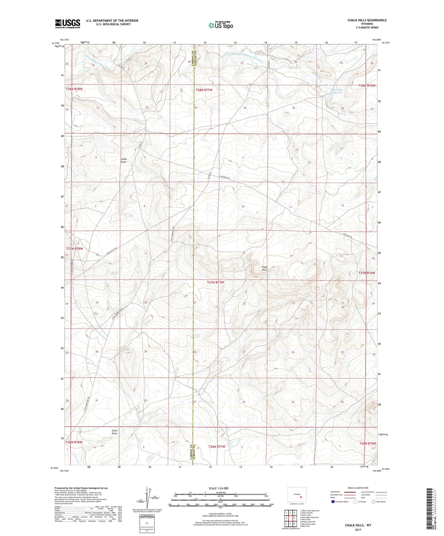 Chalk Hills Wyoming US Topo Map Image