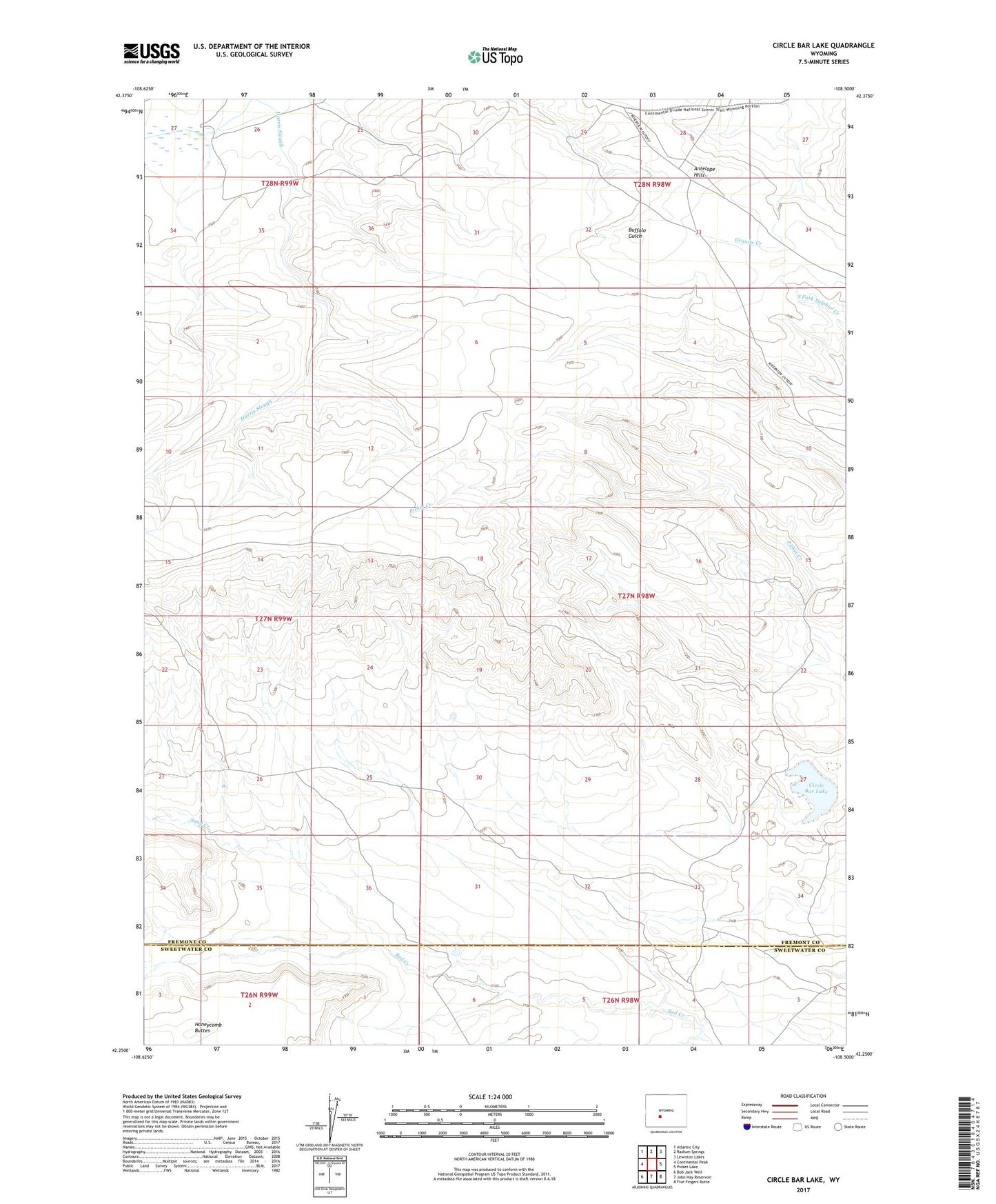 Circle Bar Lake Wyoming US Topo Map Image