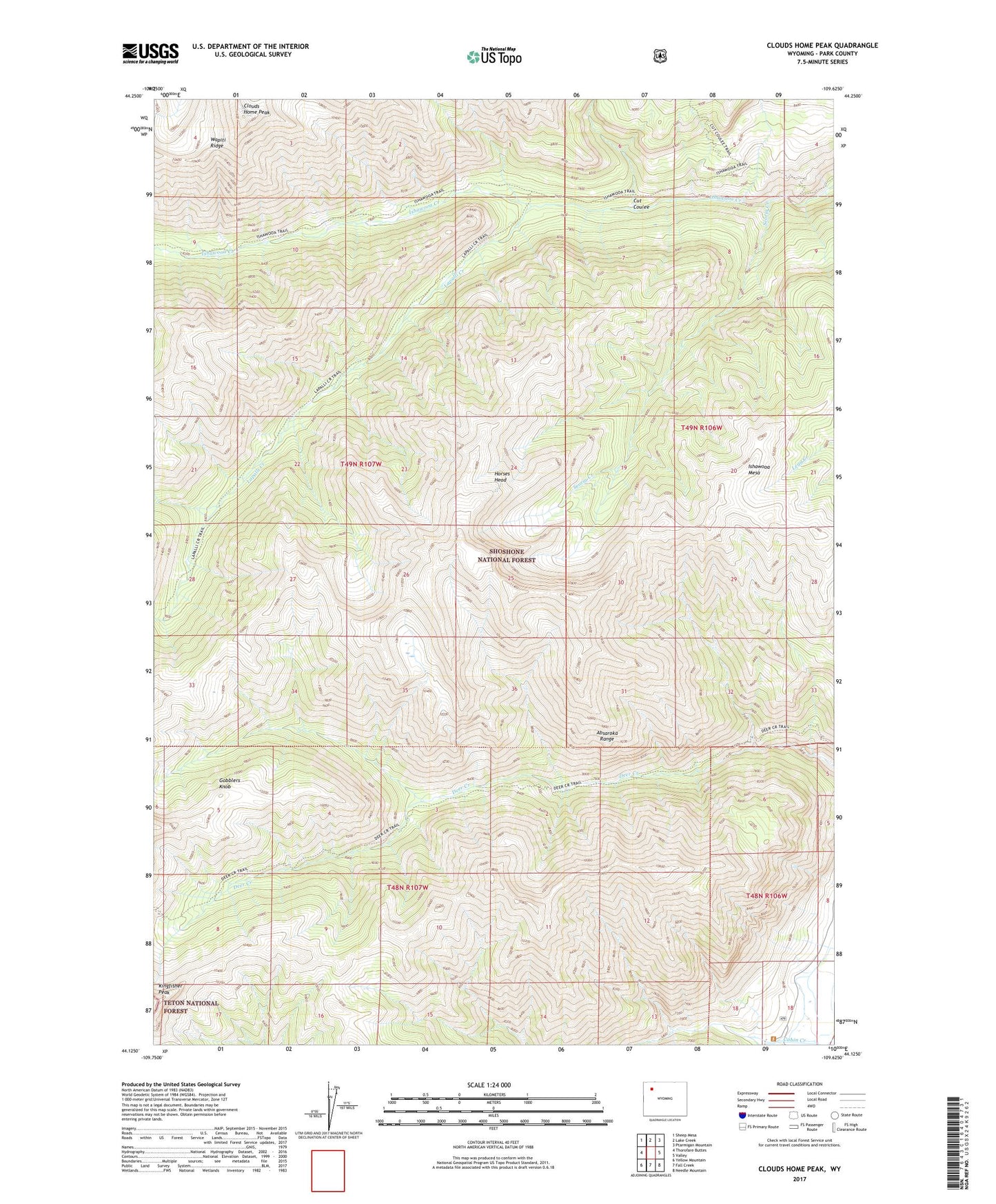 Clouds Home Peak Wyoming US Topo Map Image